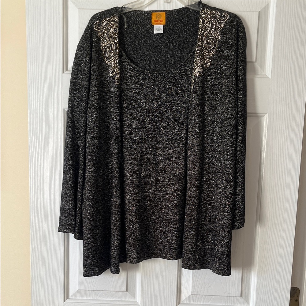 Ruby Rd. Black Top with Gold Embellishments